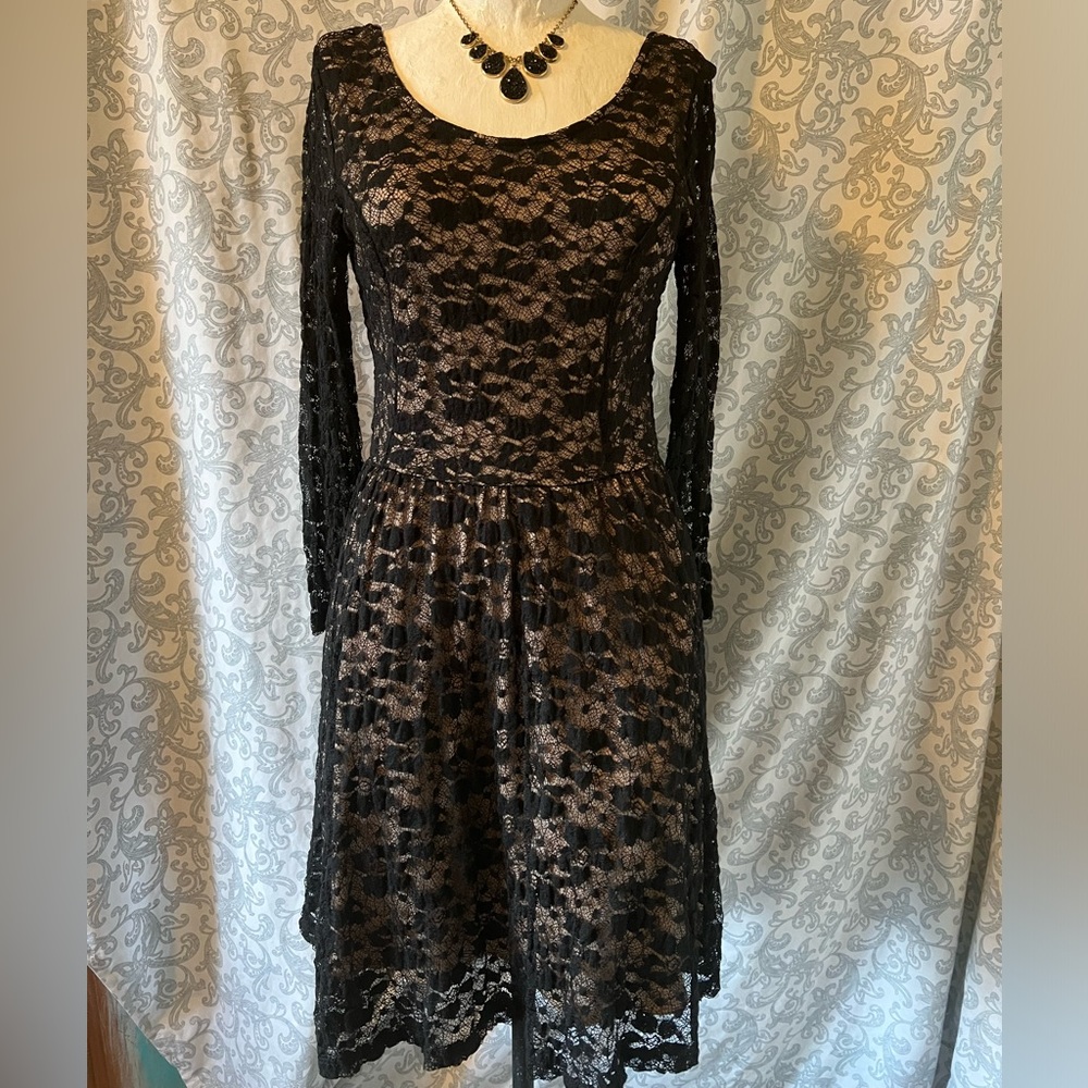 Lush Black and nude Long sleeve Lace Dress